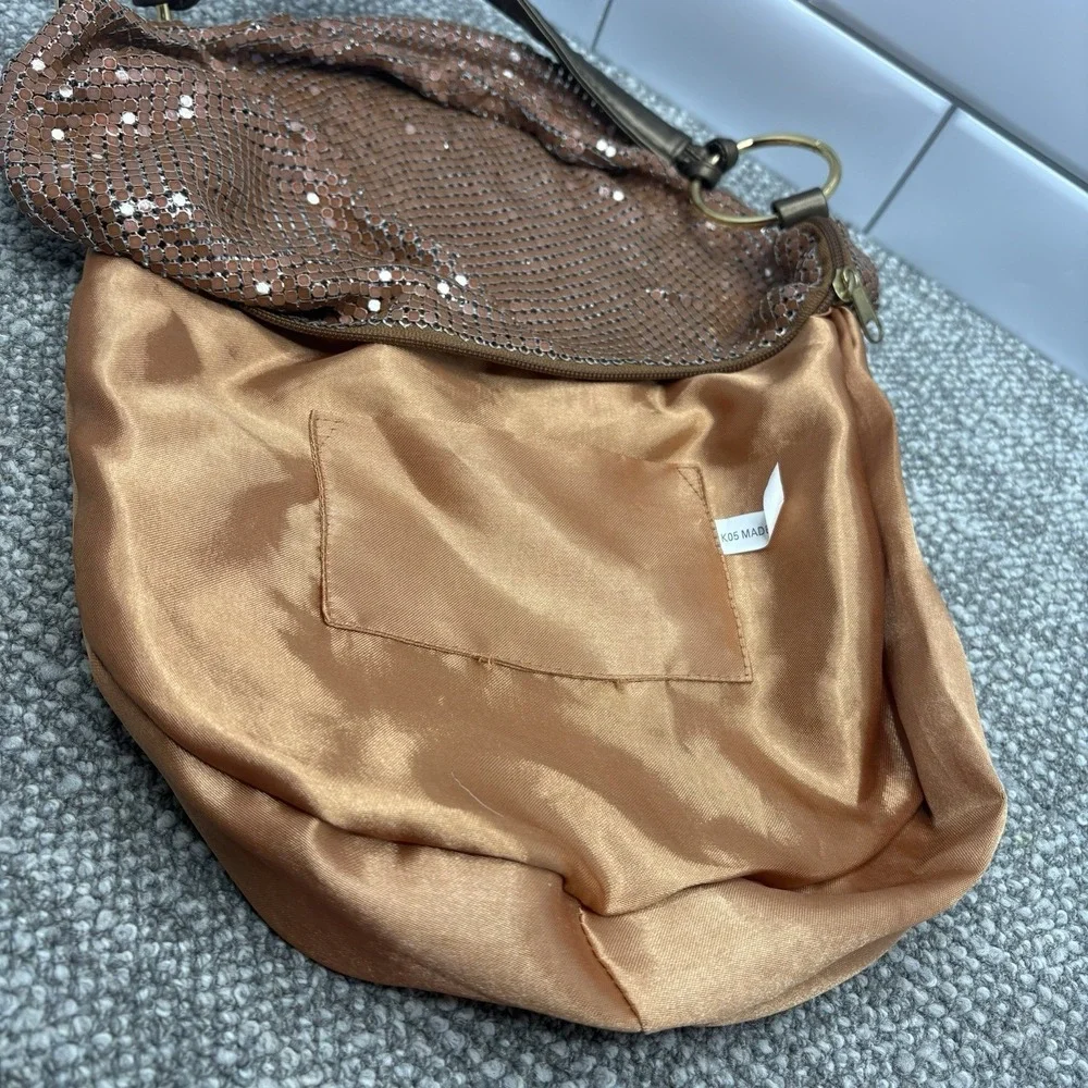 Brown Castle Core Chain Mesh Handbag Purse Zipper Top Hoop Handle Holder Cool H3